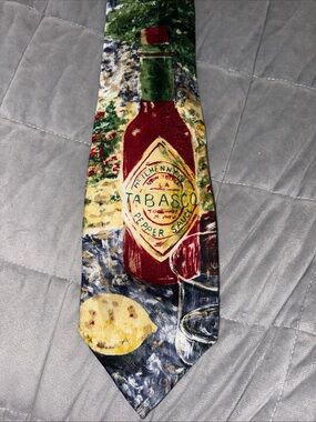 Tabasco Graphic Tie in Red, Blue Green, Yellow 100% Silk